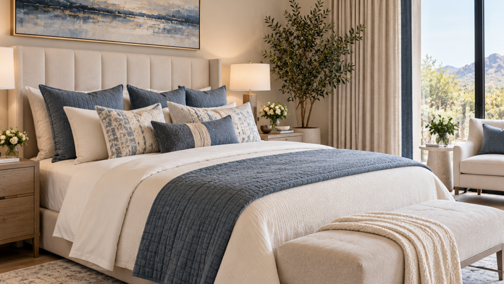 Serene Blue-Gray Luxury Bedroom